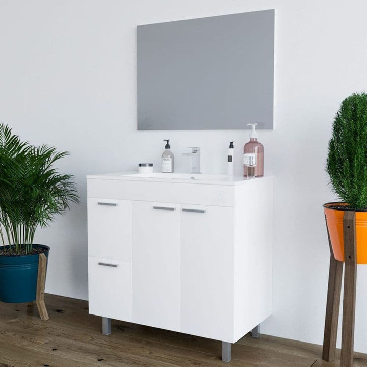 Orchid White Gloss 2 Door 2 Drawer Bathroom Vanity Cabinet with Sink And Mirror