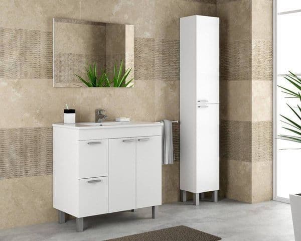 Orchid White Gloss 2 Door 2 Drawer Bathroom Vanity Cabinet with Sink And Mirror