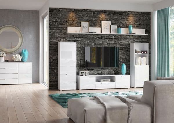 Tulip Short Narrow BookCase with White Gloss Doors