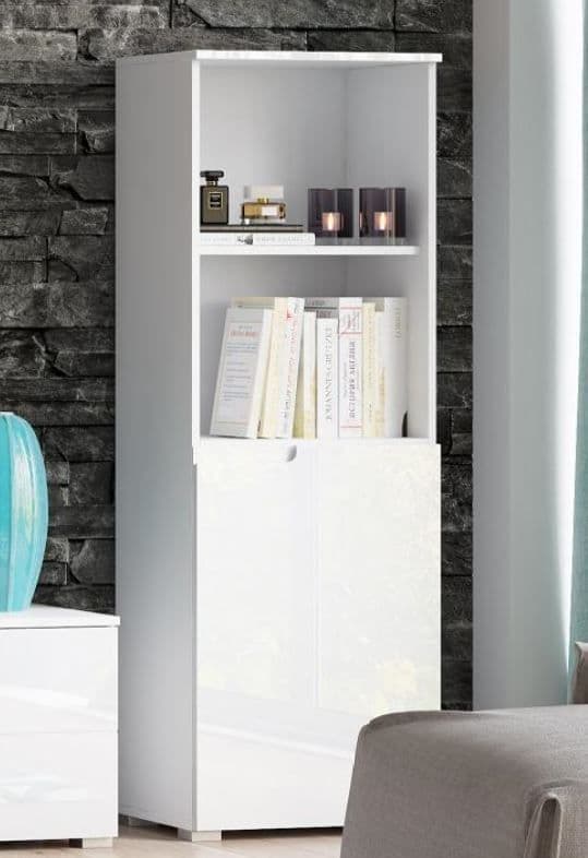 Tulip Short Narrow BookCase with White Gloss Doors