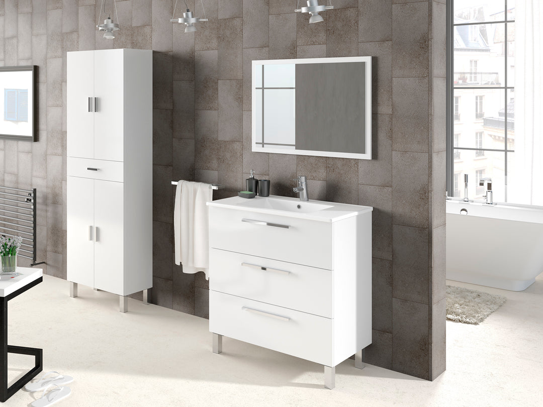 Lavender Bathroom Vanity Sink With Undersink Cupboard White Gloss