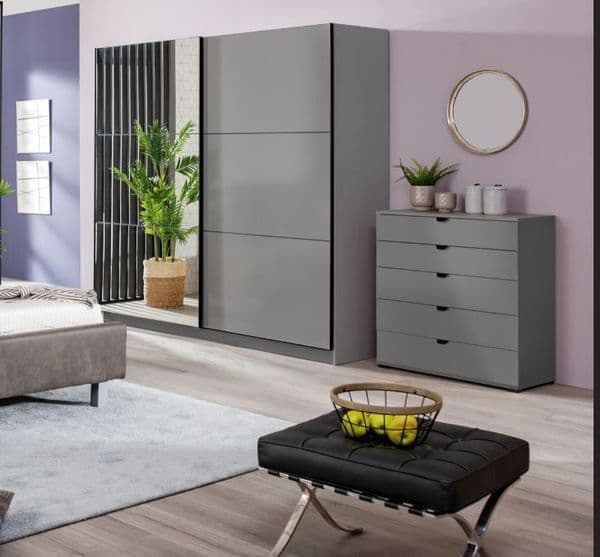 Iris Grey 220cm Sliding Wardrobe with Mirror