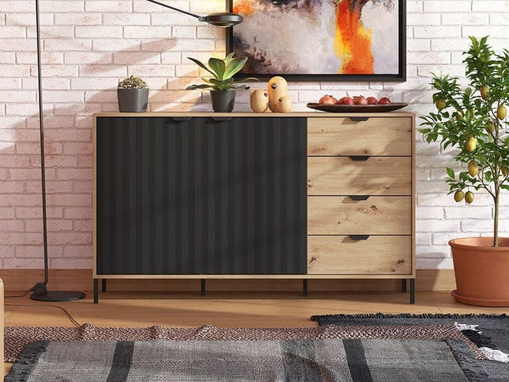 Lily Artisan Oak Effect And Black Sideboard