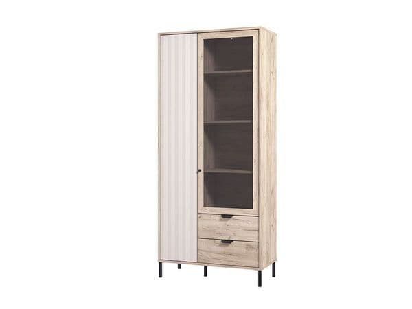 Daisy Grey Oak Effect And Cashmere Slatted 2 Door Display Cabinet
