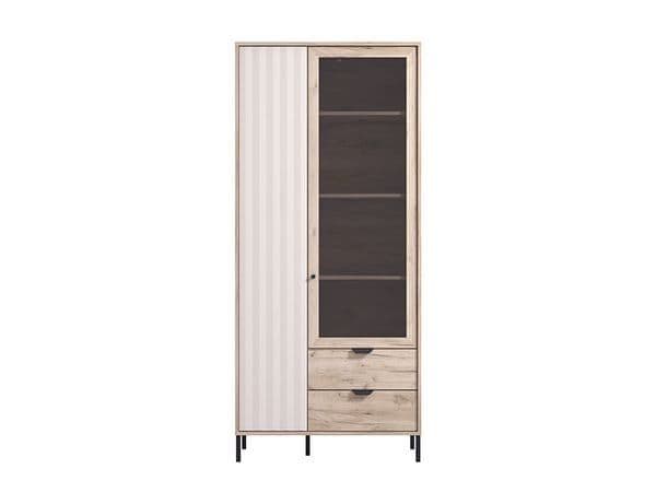 Daisy Grey Oak Effect And Cashmere Slatted 2 Door Display Cabinet