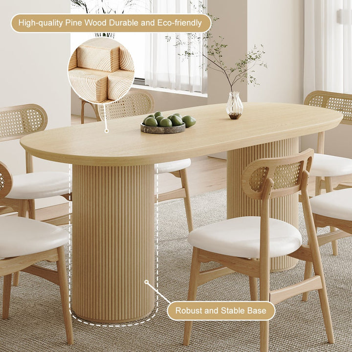 Jadi 1600mm Solid Wood Dining Table Natural Oval Tabletop for 6 Person