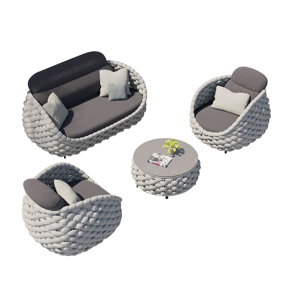 Wavy Outdoor Sofa set with Swivel Chair
