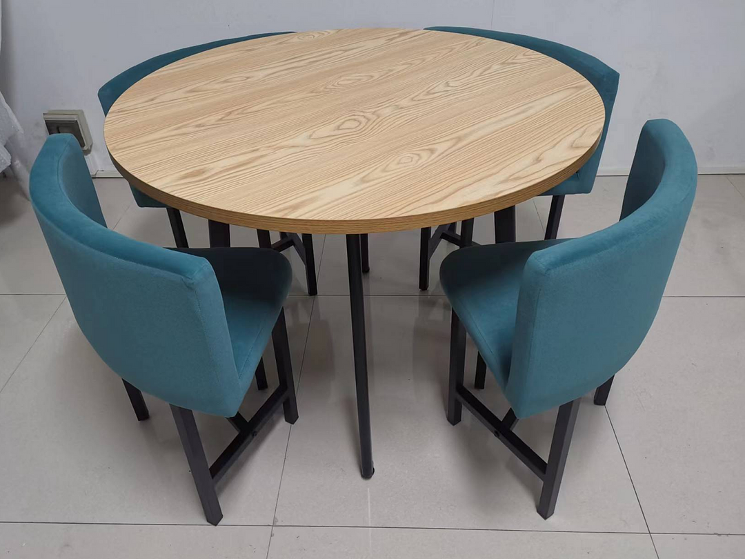 Round Small Dining Table Set Nesting with Upholstered Chairs – FURNY