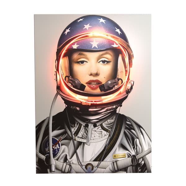Space Girl Marilyn, Silver, Neon Artwork , 88cm x 120cm - Andrew Martin