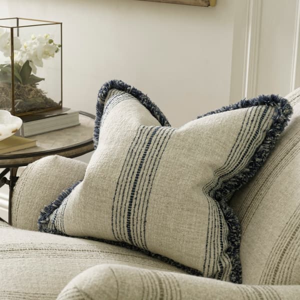 Atrani Stripe Navy, Sustainable Feather, Cushion, Denim - Andrew Martin