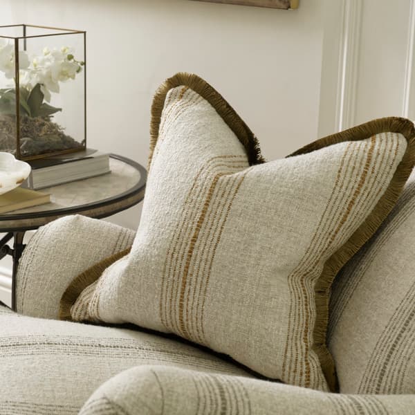 Atrani Stripe Ochre, Sustainable Feather, Cushion - Andrew Martin