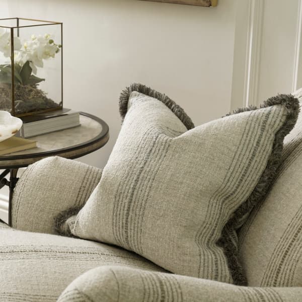 Atrani Stripe Silver, Sustainable Feather, Cushion - Andrew Martin