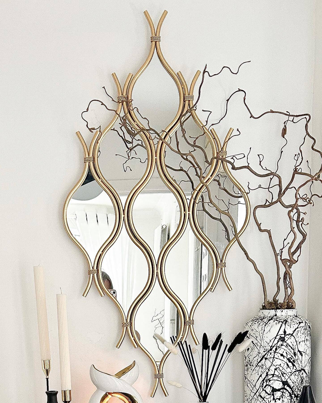 Gully Geometric Gold Metal Abstract Wall Mirror