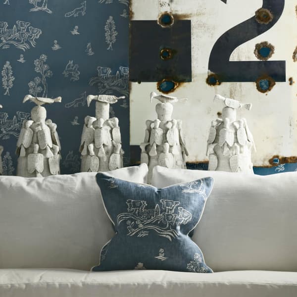 Friendly Folk Happy Blue, Sustainable Feather, Cushion, 55cm x 55cm - Andrew Martin