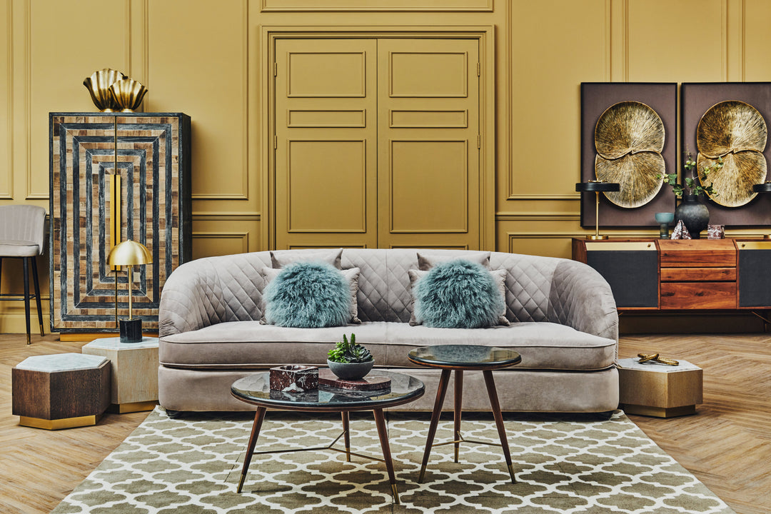 Albatross Three Seat Grey Cotton Velvet Sofa