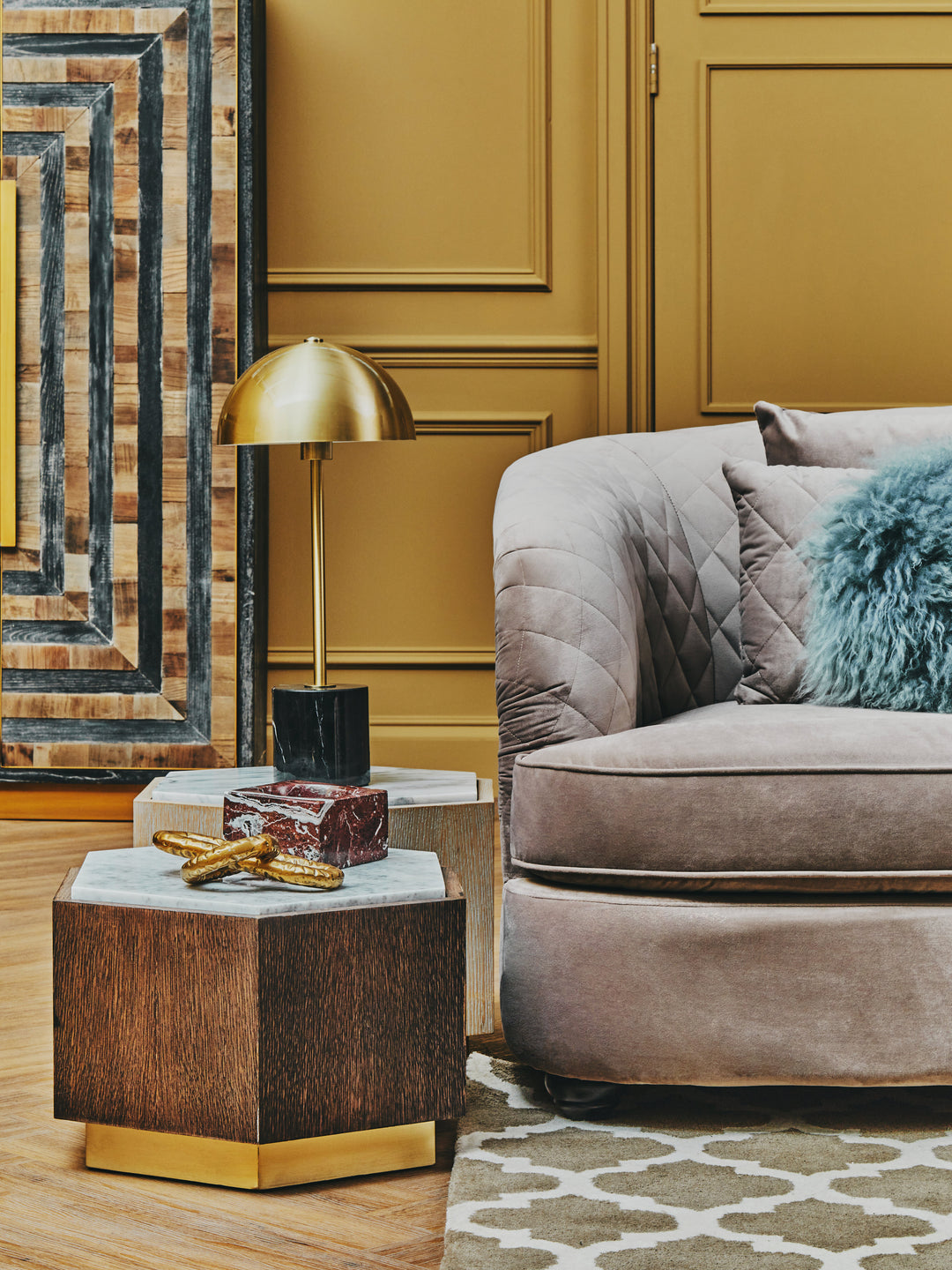 Albatross Three Seat Grey Cotton Velvet Sofa
