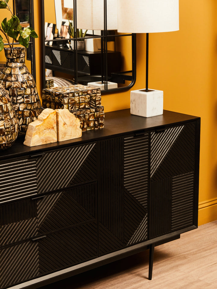 Swallow Black Finish Wooden Metal Legs Sideboard