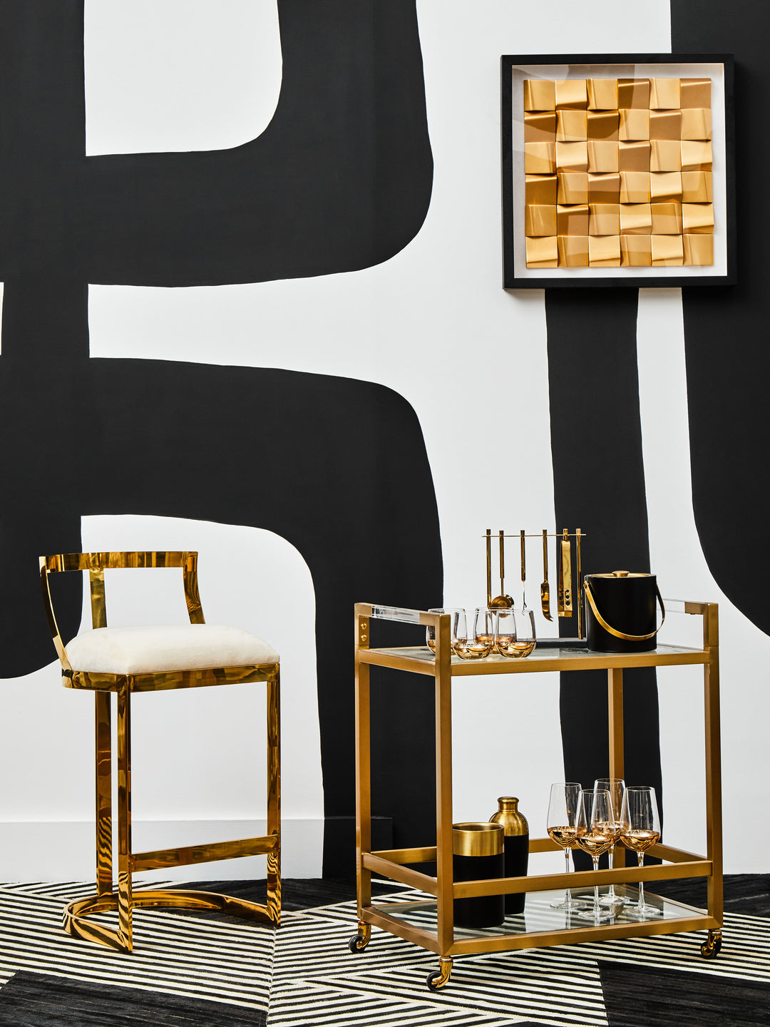 Pax Matte Gold Two Tier Butler Trolley