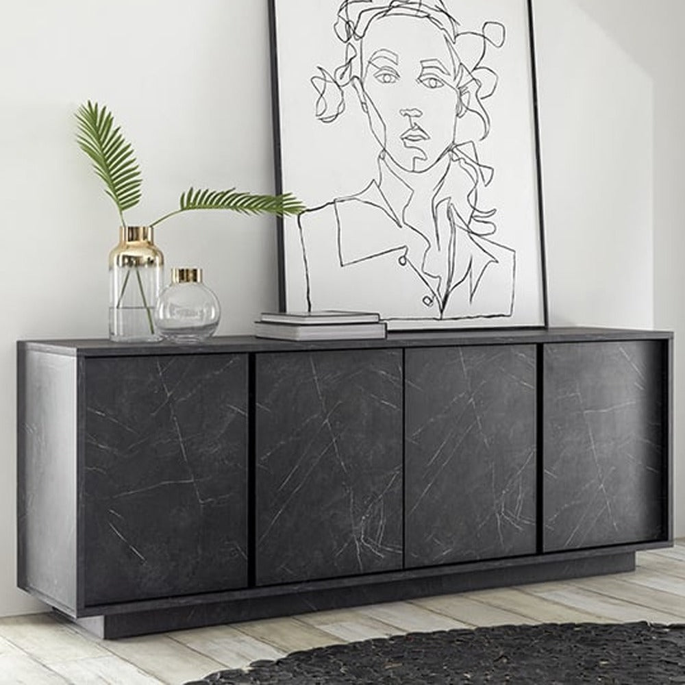Norvi Wooden Sideboard With 4 Doors In Black Marble Effect