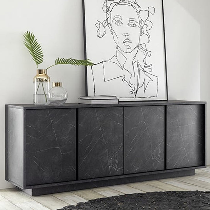 Norvi Wooden Sideboard With 4 Doors In Black Marble Effect