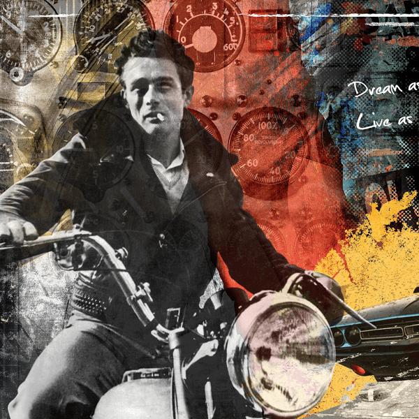 James Dean, Plexiglass Artwork, 120cm x 80cm, Black/Red/Yellow - Andrew Martin