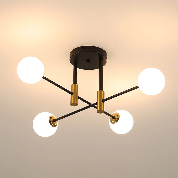 Modern White Glass 4-Light Semi-Flush Mount Ceiling Light