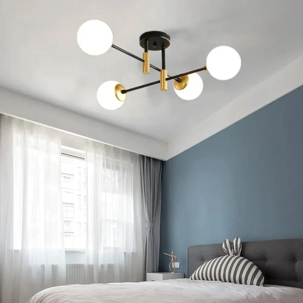 Modern White Glass 4-Light Semi-Flush Mount Ceiling Light