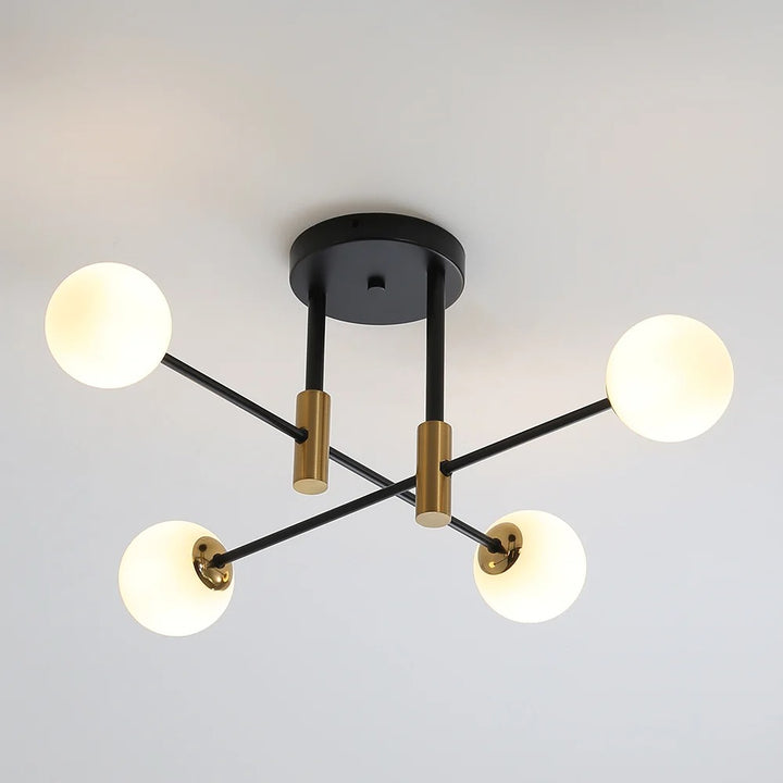 Modern White Glass 4-Light Semi-Flush Mount Ceiling Light