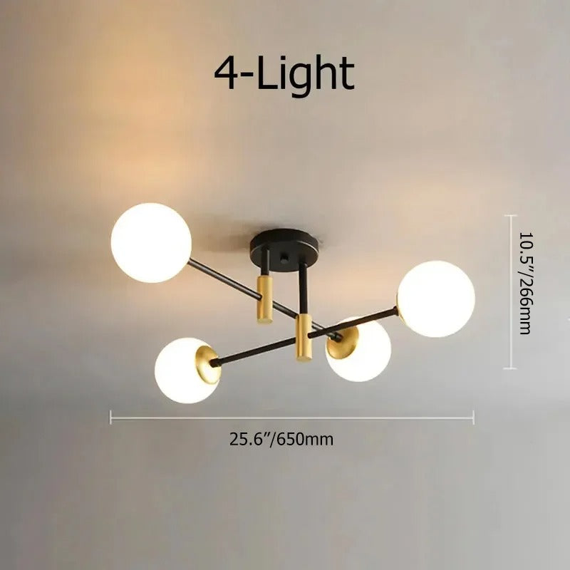 Modern White Glass 4-Light Semi-Flush Mount Ceiling Light