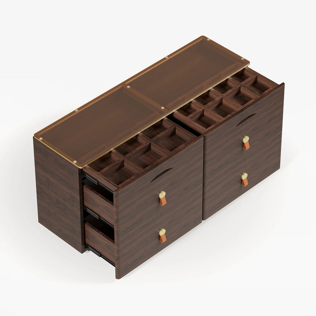 Walnut Chanor Champaign Glass Top 6-Drawer Dresser