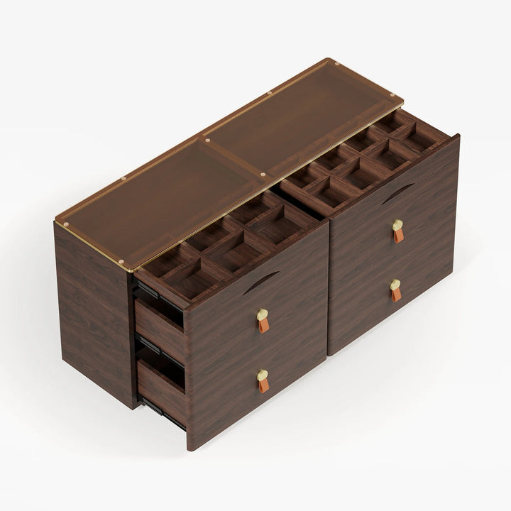 Walnut Chanor Champaign Glass Top 6-Drawer Dresser