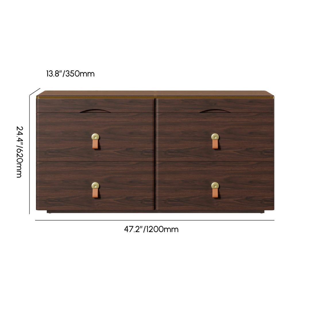 Walnut Chanor Champaign Glass Top 6-Drawer Dresser