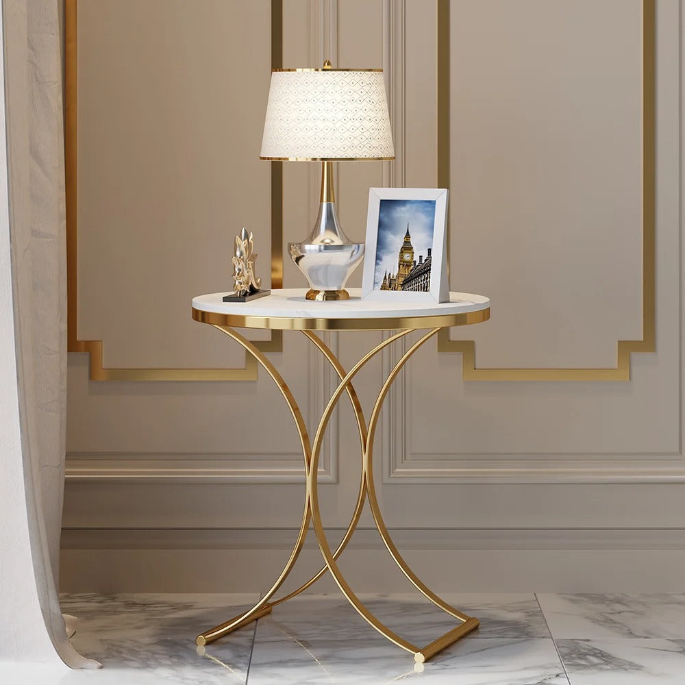 Luxurious Round White Marble Stone Side Table