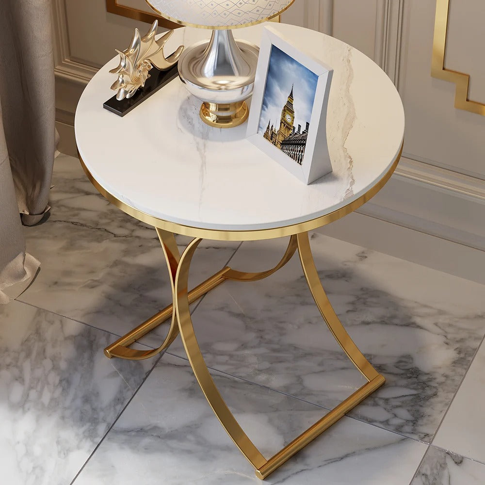 Luxurious Round White Marble Stone Side Table