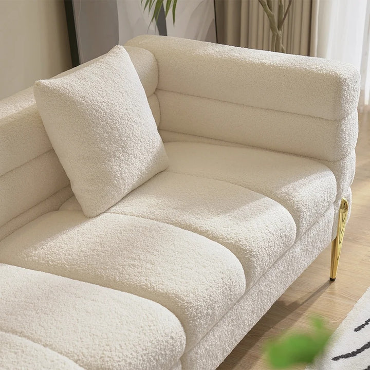 Aurora Boucle Fluted Sofa with Gold Legs & Cushions set