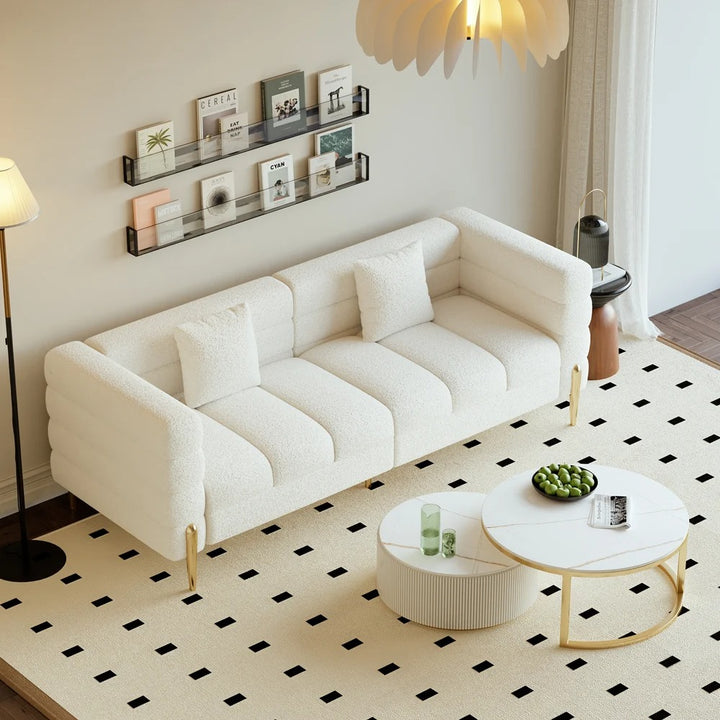 Aurora Boucle Fluted Sofa with Gold Legs & Cushions set