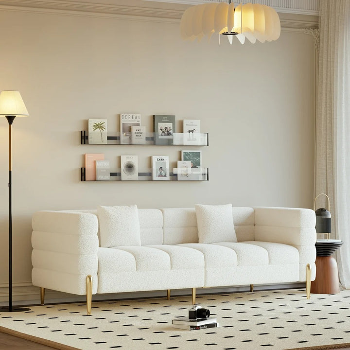 Aurora Boucle Fluted Sofa with Gold Legs & Cushions set
