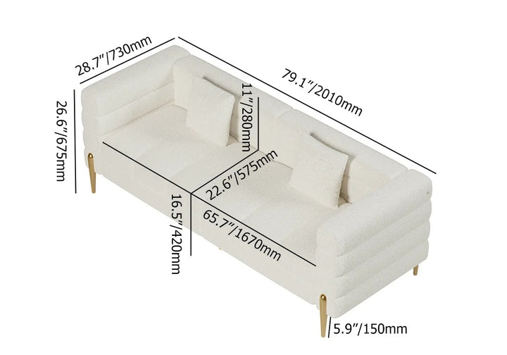 Aurora Boucle Fluted Sofa with Gold Legs & Cushions set