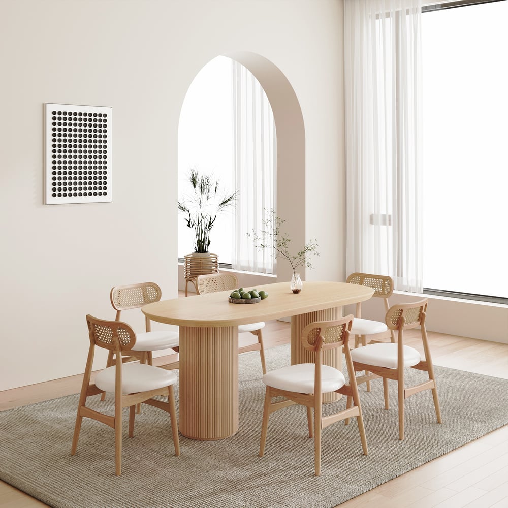 Jadi 1600mm Solid Wood Dining Table Natural Oval Tabletop for 6 Person
