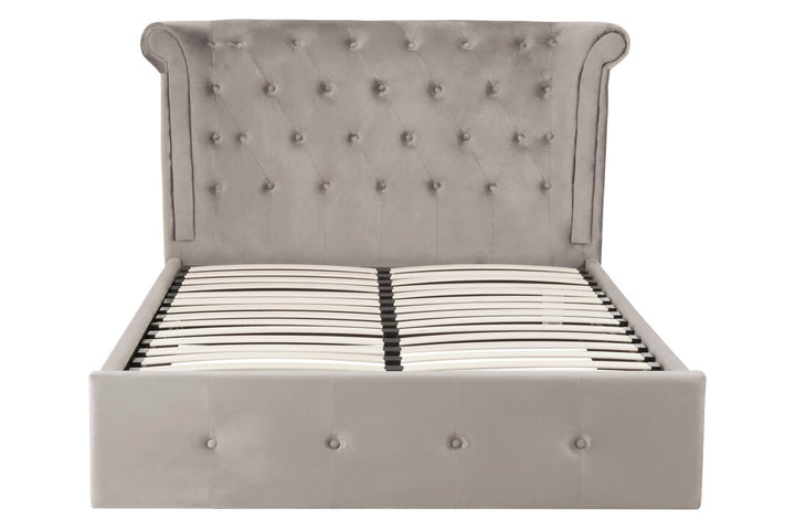 Eagle Grey Brushed Velvet Ottoman Double Bed