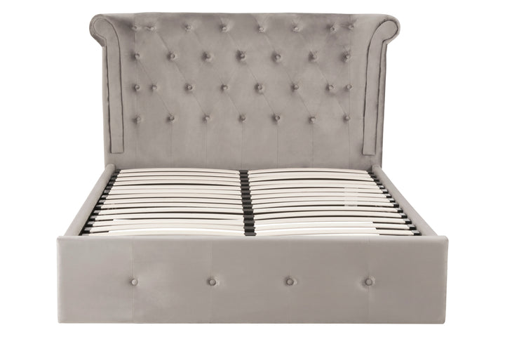 Eagle Grey Brushed Velvet Ottoman Double Bed