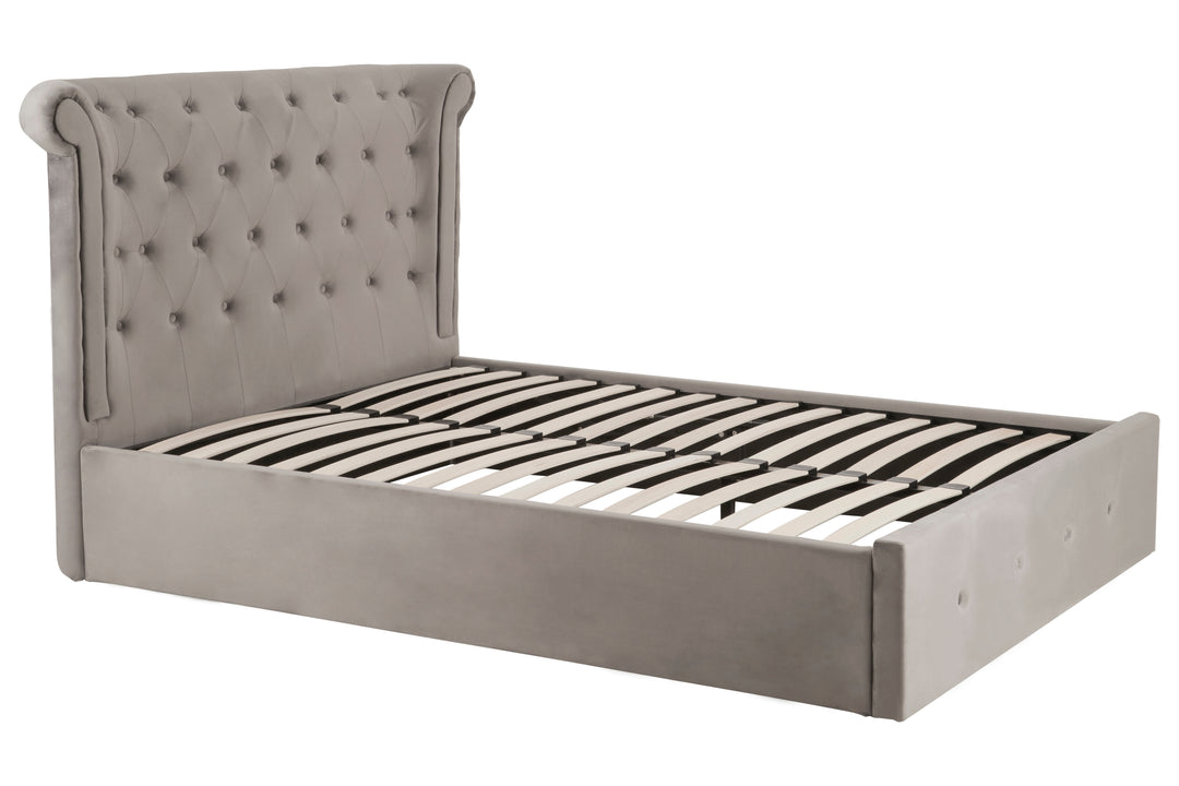 Eagle Grey Brushed Velvet Ottoman Double Bed