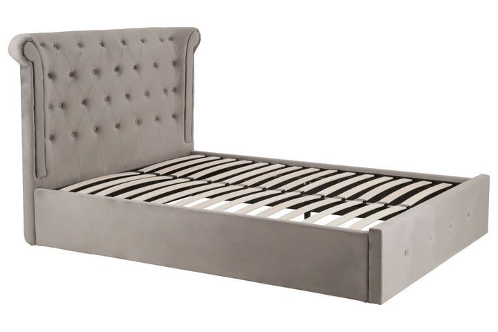 Eagle Grey Brushed Velvet Ottoman Double Bed