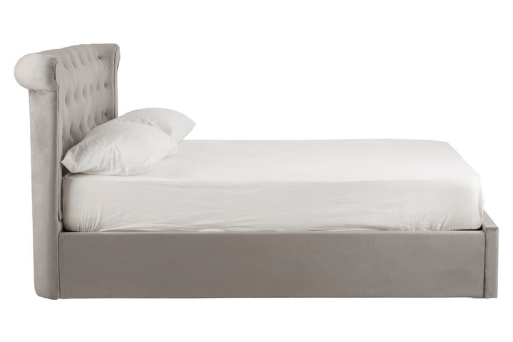 Eagle Grey Brushed Velvet Ottoman Double Bed