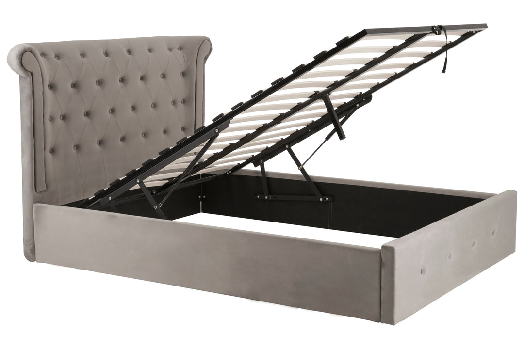 Eagle Grey Brushed Velvet Ottoman Double Bed