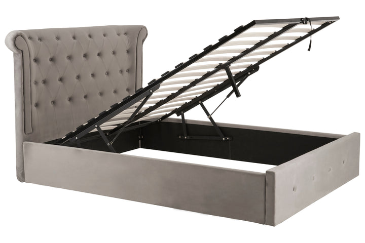 Eagle Grey Brushed Velvet Ottoman Double Bed