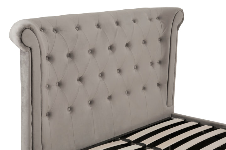 Eagle Grey Brushed Velvet Ottoman Double Bed