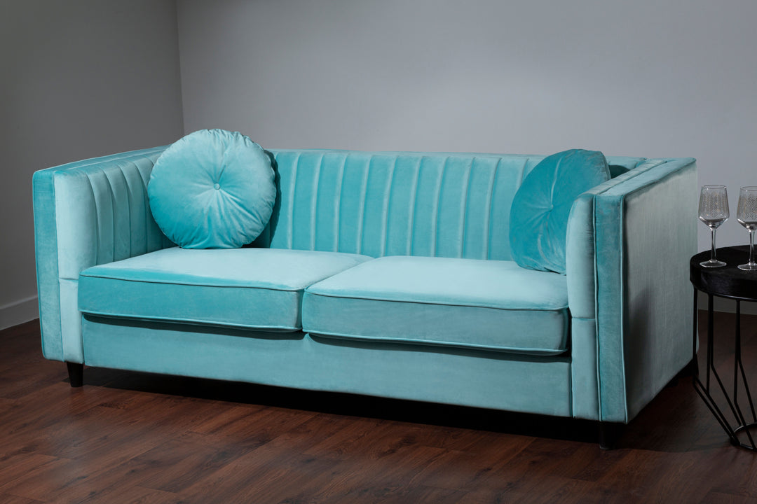 Finch Three Seater Pastel Green Velvet Sofa