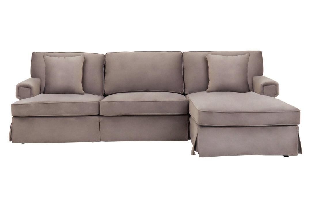 Robin Three Seat Mink Velvet Chaise Sofa