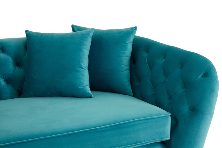 Canary 3 Seat Cyan Velvet Sofa